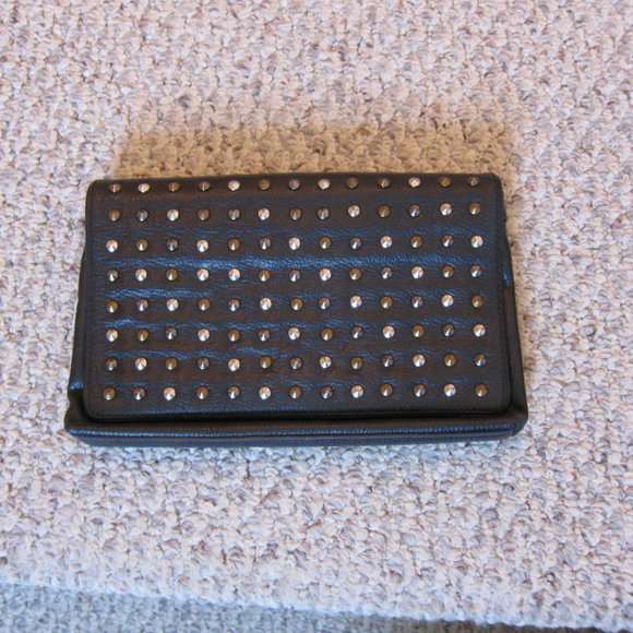 BCBGMaxAzria Black Leather Studded Envelope Clutch - Picture 1 of 7